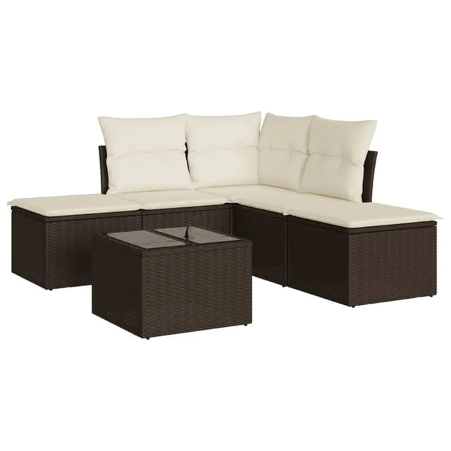 vidaXL 6-Tlg Garten-Sofagarnitur mit Kissen Braun Poly Rattan 3249572