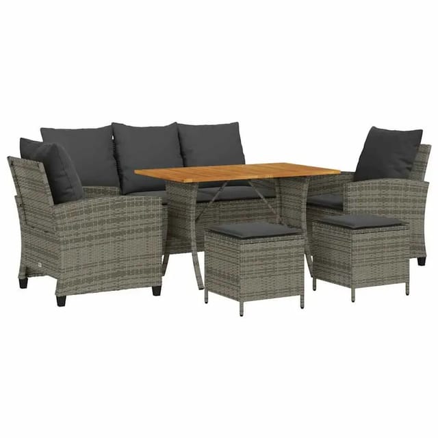 vidaXL 6-Tlg Garten-Sofagarnitur mit Kissen Grau Poly Rattan 3324587