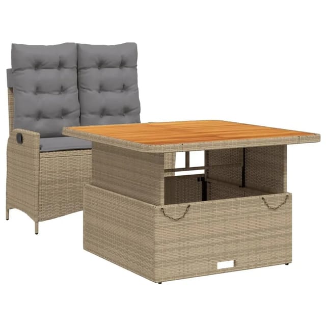 vidaXL 2-Tlg Garten-Essgruppe mit Kissen Beige Poly Rattan 3277487
