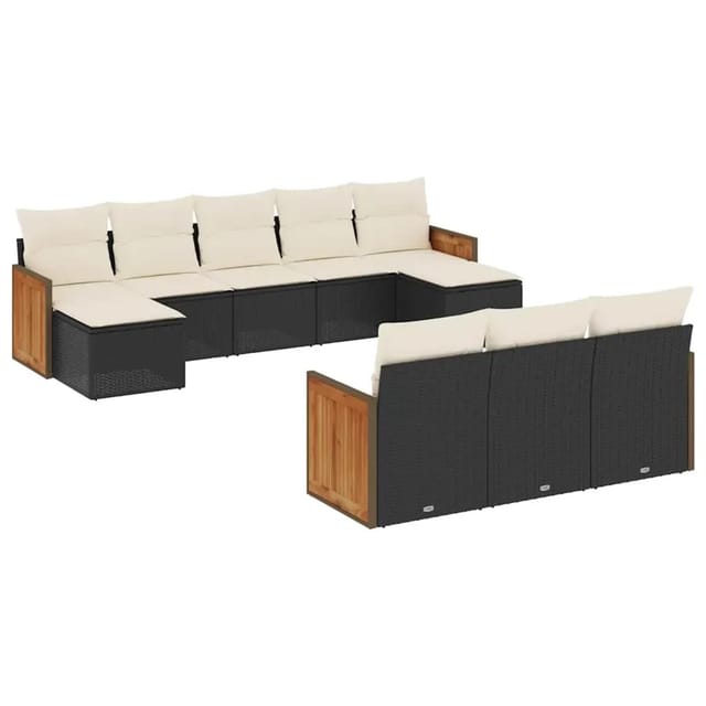 vidaXL 10-Tlg Garten-Sofagarnitur mit Kissen Schwarz Poly Rattan 3260495