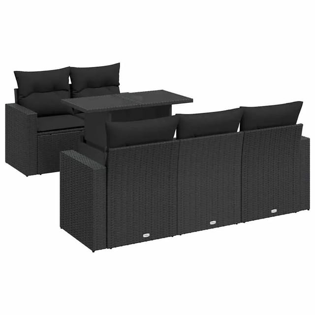vidaXL 6-Tlg Garten-Sofagarnitur mit Kissen Schwarz Poly Rattan 3326246