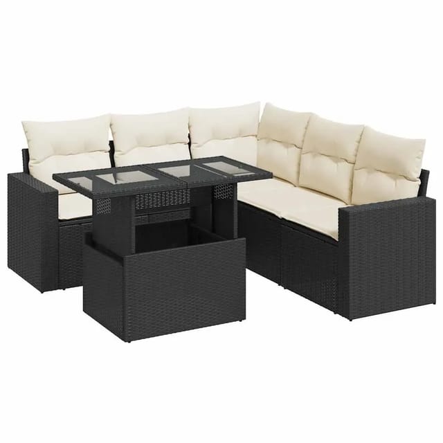 vidaXL 6-Tlg Garten-Sofagarnitur mit Kissen Schwarz Poly Rattan 3326317
