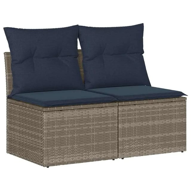 vidaXL 2-Tlg Garten-Sofagarnitur mit Kissen Grau Poly Rattan Akazie 3325247
