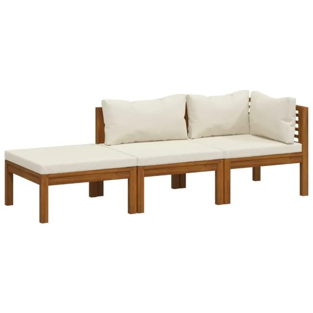 vidaXL 3-Tlg Garten-Lounge-Set mit Creme Kissen Massivholz Akazie 3086953