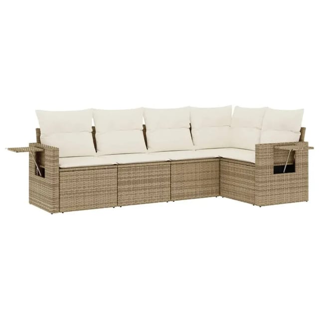 vidaXL 5-Tlg Garten-Sofagarnitur mit Kissen Beige Poly Rattan 3252465