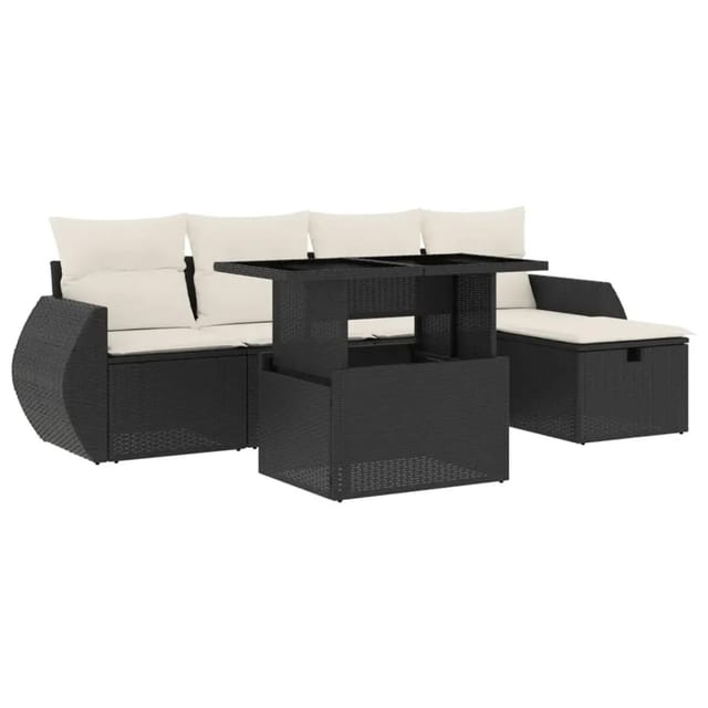 vidaXL 6-Tlg Garten-Sofagarnitur mit Kissen Schwarz Poly Rattan 3275126