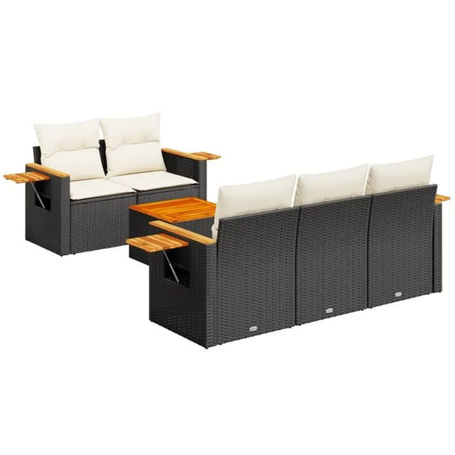 vidaXL 6-Tlg Garten-Sofagarnitur mit Kissen Schwarz Poly Rattan 3226623