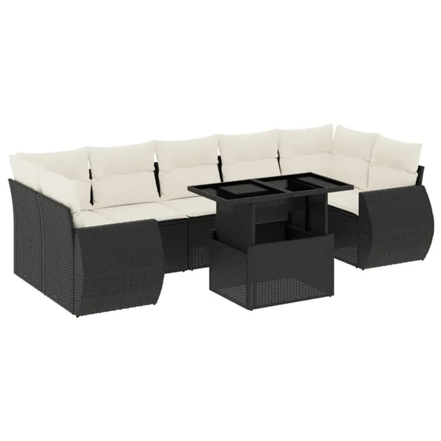 vidaXL 8-Tlg Garten-Sofagarnitur mit Kissen Schwarz Poly Rattan 3268406