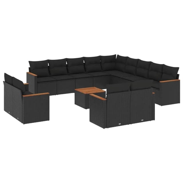 vidaXL 14-Tlg Garten-Sofagarnitur mit Kissen Schwarz Poly Rattan 3226531