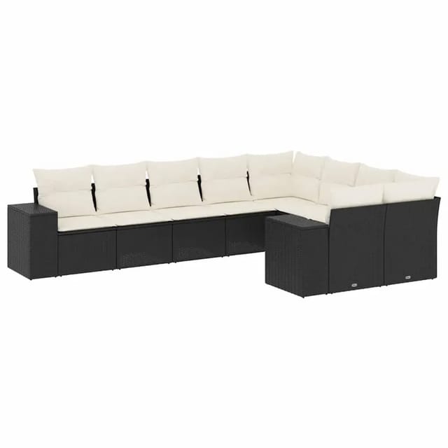 vidaXL 9-Tlg Garten-Sofagarnitur mit Kissen Schwarz Poly Rattan 3255373