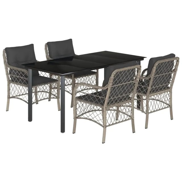 vidaXL 5-Tlg Garten-Essgruppe mit Kissen Hellgrau Poly Rattan 3212176