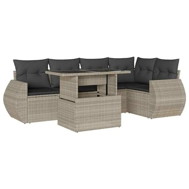vidaXL 6-Tlg Garten-Sofagarnitur mit Kissen Hellgrau Poly Rattan 3268522