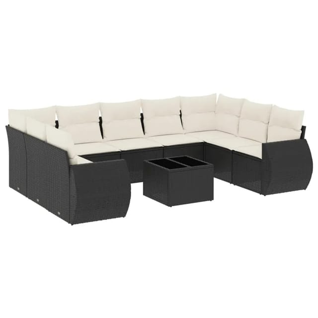 vidaXL 10-Tlg Garten-Sofagarnitur mit Kissen Schwarz Poly Rattan 3254143