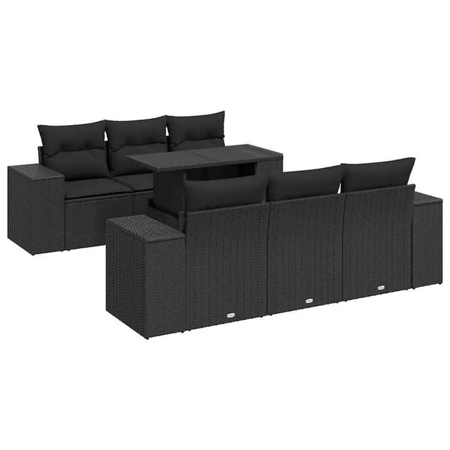 vidaXL 7-Tlg Garten-Sofagarnitur mit Kissen Schwarz Poly Rattan 3326736