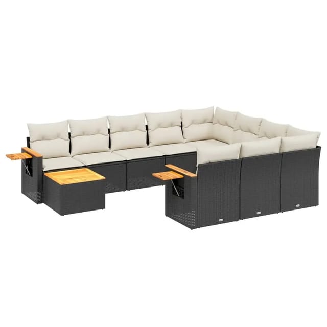 vidaXL 11-Tlg Garten-Sofagarnitur mit Kissen Schwarz Poly Rattan 3227204