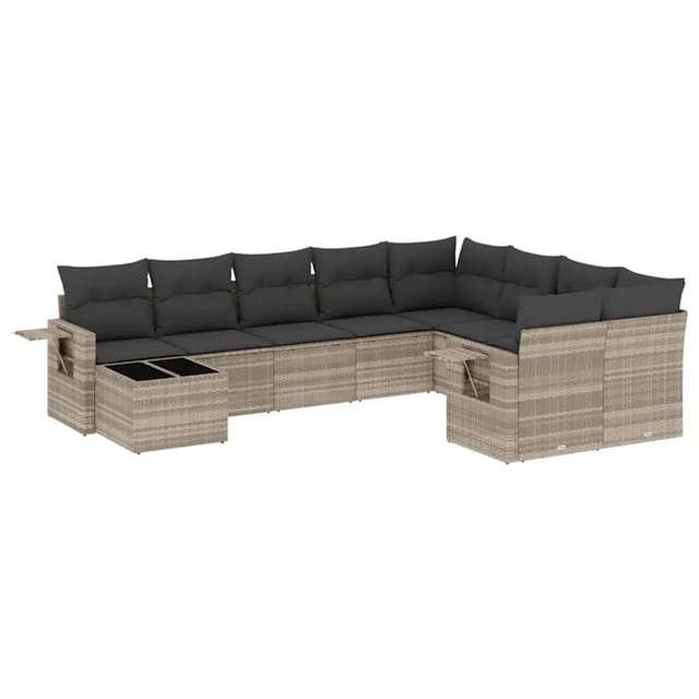 vidaXL 10-Tlg Garten-Sofagarnitur mit Kissen Hellgrau Poly Rattan 3220661