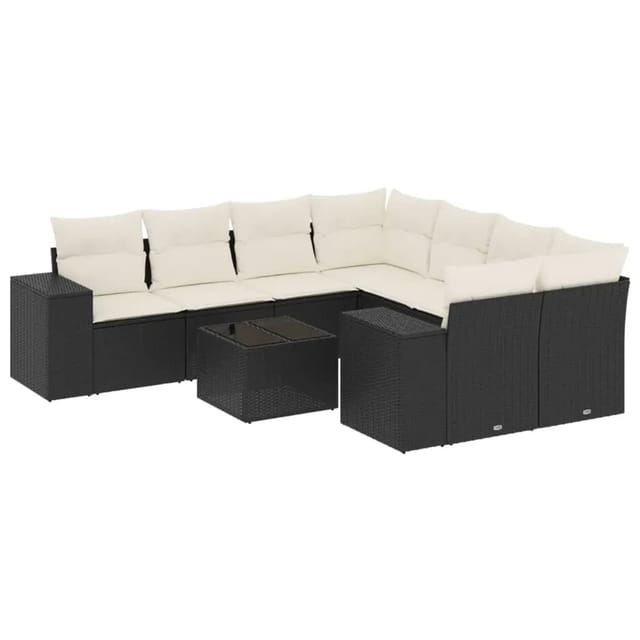 vidaXL 9-Tlg Garten-Sofagarnitur mit Kissen Schwarz Poly Rattan 3254693