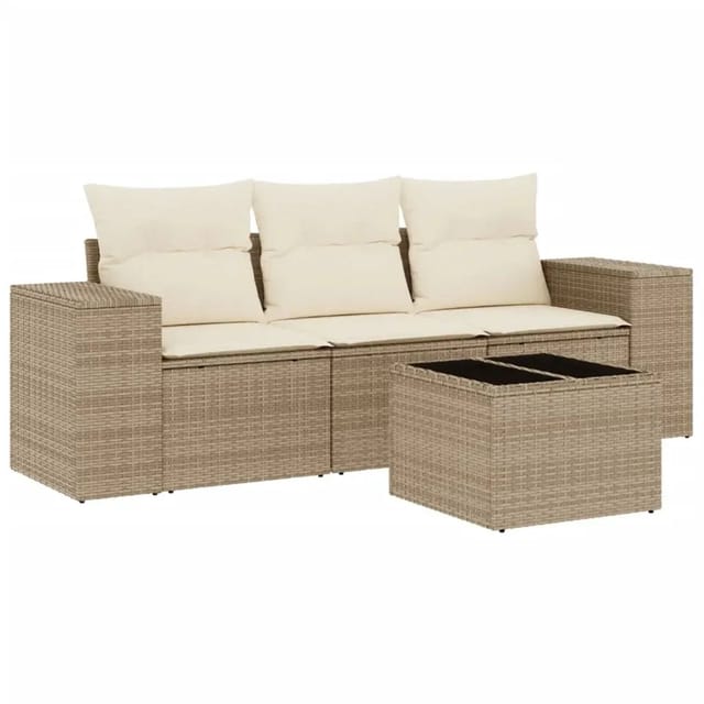 vidaXL 4-Tlg Garten-Sofagarnitur mit Kissen Beige Poly Rattan 3254605