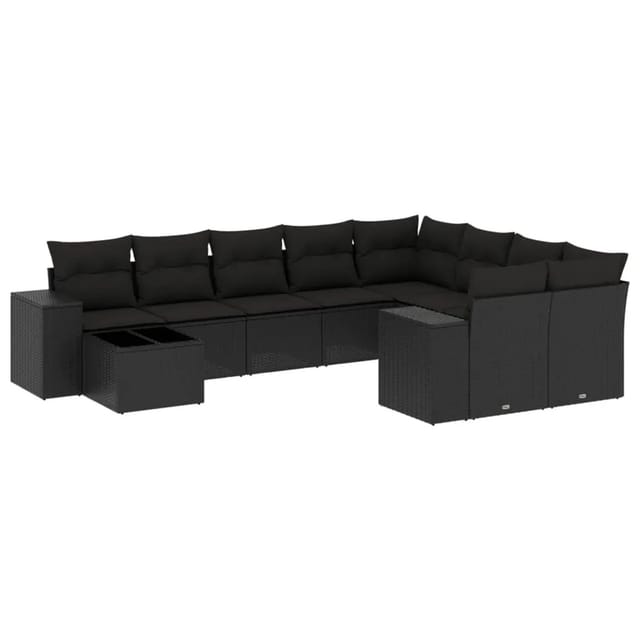vidaXL 10-Tlg Garten-Sofagarnitur mit Kissen Schwarz Poly Rattan 3255392