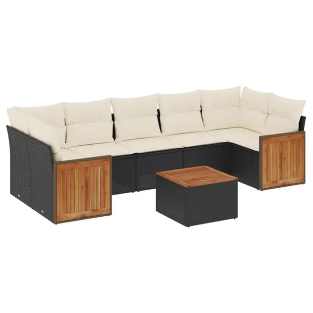 vidaXL 8-Tlg Garten-Sofagarnitur mit Kissen Schwarz Poly Rattan 3227491