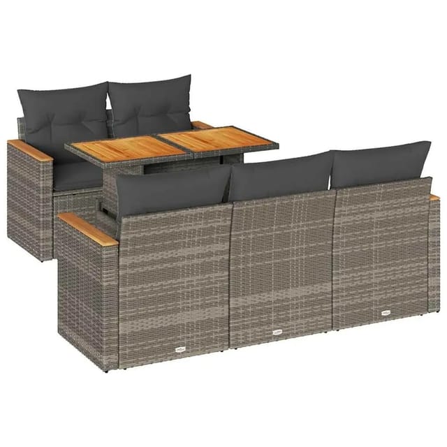 vidaXL 6-Tlg Garten-Sofagarnitur mit Kissen Grau Poly Rattan Akazie 3327441