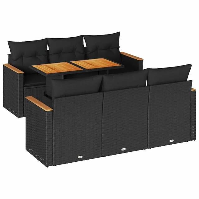 vidaXL 7-Tlg Garten-Sofagarnitur mit Kissen Schwarz Poly Rattan 3327443