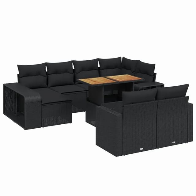 vidaXL 11-Tlg Garten-Sofagarnitur mit Kissen Schwarz Poly Rattan 3274588