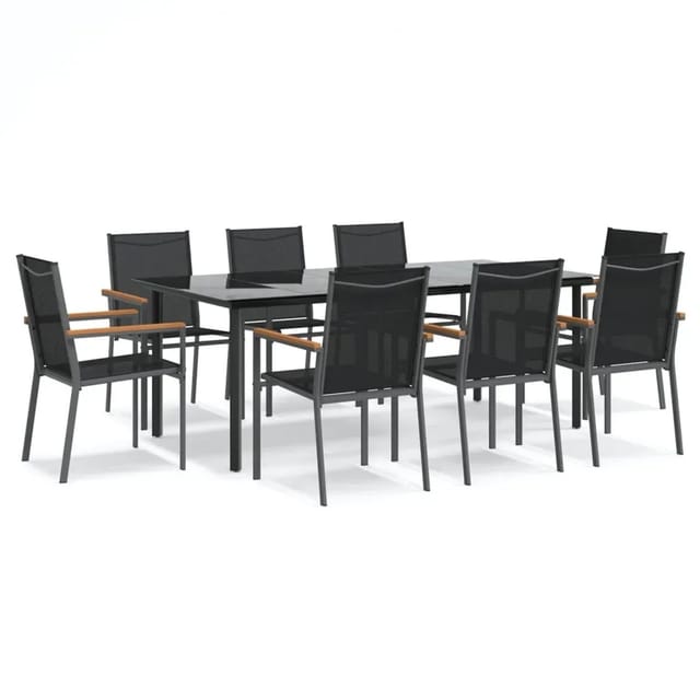 vidaXL 9-Tlg Garten-Essgruppe Schwarz Textilene und Stahl 3187048