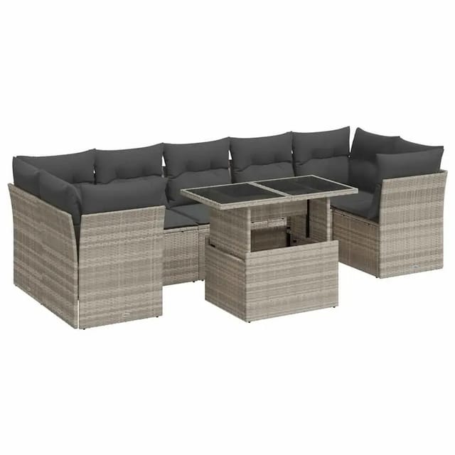 vidaXL 8-Tlg Garten-Sofagarnitur mit Kissen Hellgrau Poly Rattan 3326123