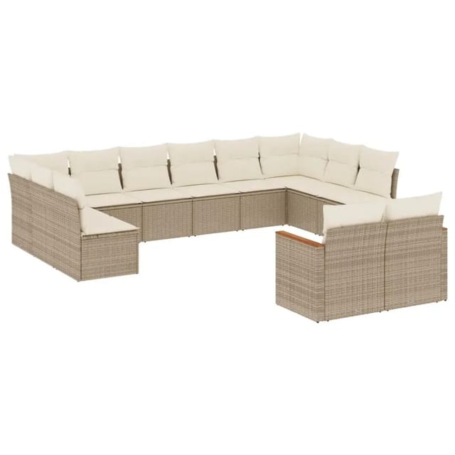 vidaXL 12-Tlg Garten-Sofagarnitur mit Kissen Beige Poly Rattan 3226443