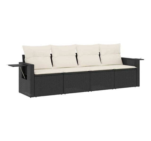 vidaXL 4-Tlg Garten-Sofagarnitur mit Kissen Schwarz Poly Rattan 3252213