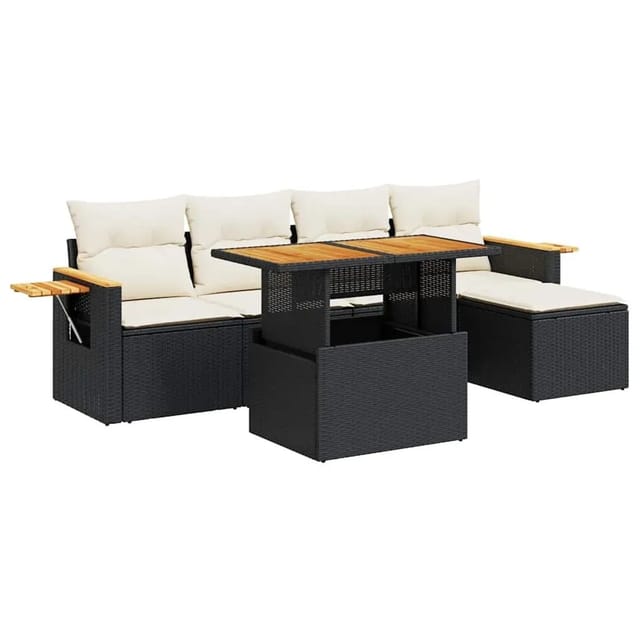 vidaXL 6-Tlg Garten-Sofagarnitur mit Kissen Schwarz Poly Rattan 3327584