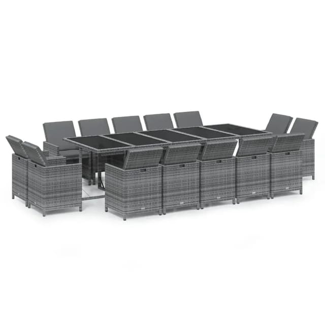 vidaXL 15-Tlg Garten-Essgruppe mit Kissen Poly Rattan Grau 3095591