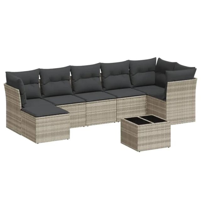 vidaXL 8-Tlg Garten-Sofagarnitur mit Kissen Hellgrau Poly Rattan 3217982