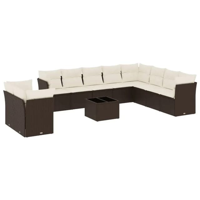 vidaXL 11-Tlg Garten-Sofagarnitur mit Kissen Braun Poly Rattan 3249712