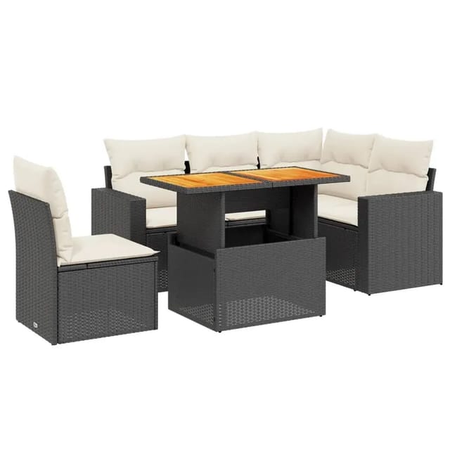 vidaXL 6-Tlg Garten-Sofagarnitur mit Kissen Schwarz Poly Rattan 3271315