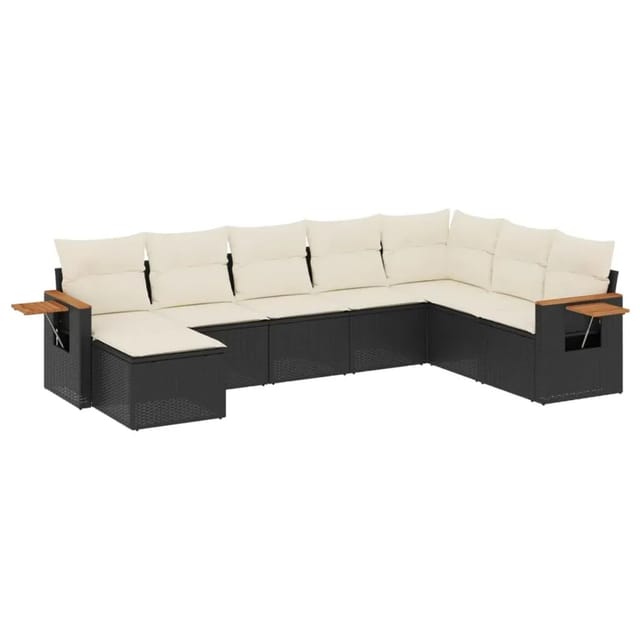 vidaXL 8-Tlg Garten-Sofagarnitur mit Kissen Schwarz Poly Rattan 3227085