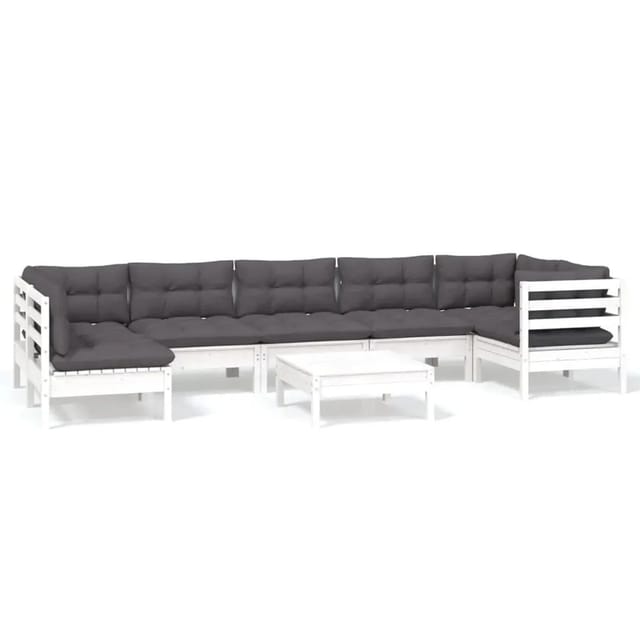 vidaXL 8-Tlg Garten-Lounge-Set mit Kissen Weiß Kiefernholz 3096437