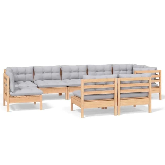 vidaXL 9-Tlg Garten-Lounge-Set mit Grauen Kissen Kiefer Massivholz 3096477