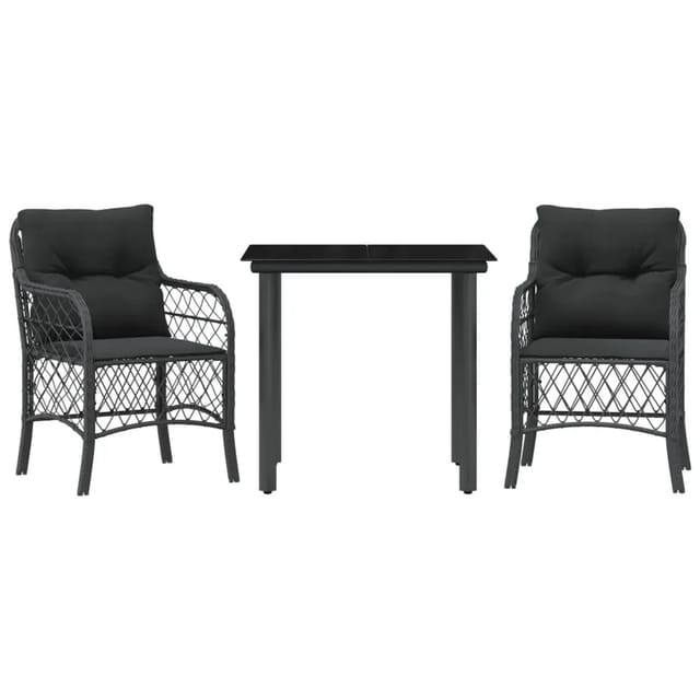 vidaXL 3-Tlg Bistro-Set mit Kissen Schwarz Poly Rattan 3212103
