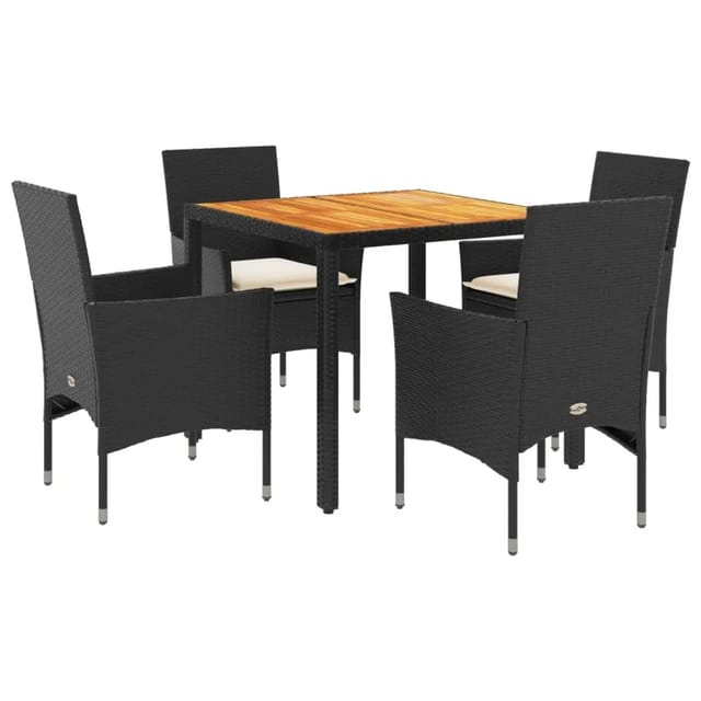 vidaXL 5-Tlg Garten-Essgruppe mit Kissen Schwarz Poly Rattan Akazie 3278664