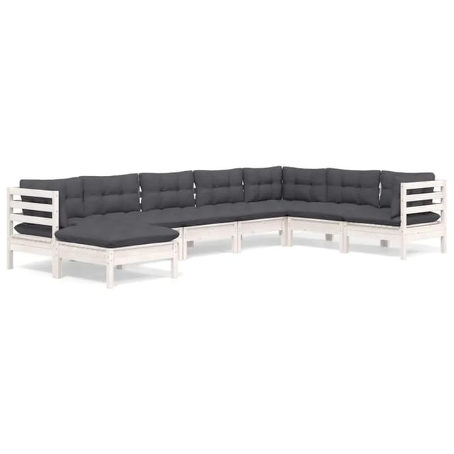 vidaXL 8-Tlg Garten-Lounge-Set mit Kissen Weiß Kiefer Massivholz 3096660