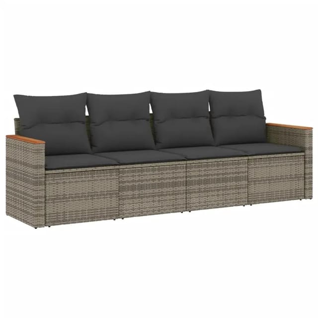vidaXL 4-Tlg Garten-Sofagarnitur mit Kissen Grau Poly Rattan 3225773