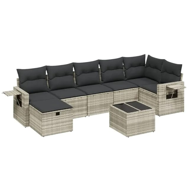 vidaXL 8-Tlg Garten-Sofagarnitur mit Kissen Hellgrau Poly Rattan 3263828
