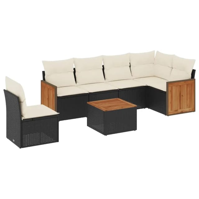 vidaXL 7-Tlg Garten-Sofagarnitur mit Kissen Schwarz Poly Rattan 3227701