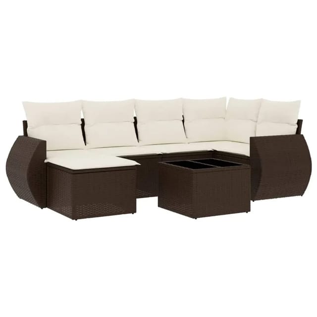 vidaXL 7-Tlg Garten-Sofagarnitur mit Kissen Braun Poly Rattan 3254010
