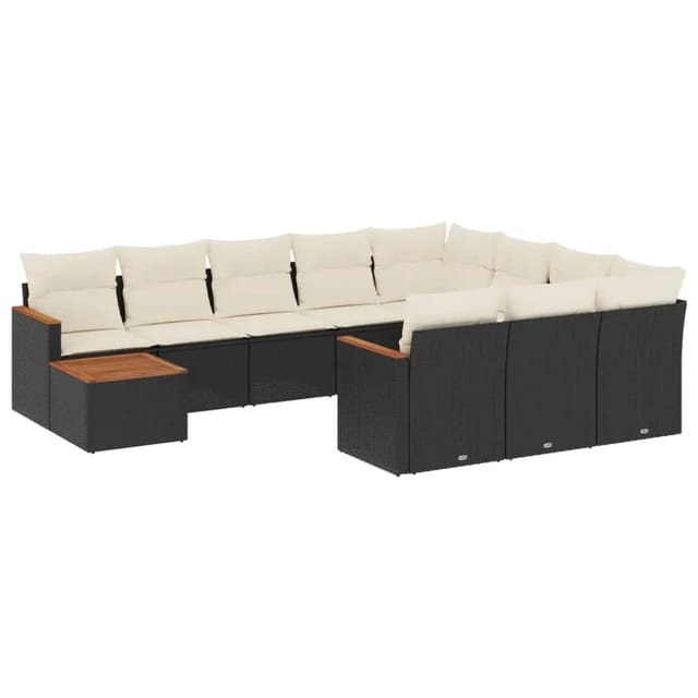 vidaXL 11-Tlg Garten-Sofagarnitur mit Kissen Schwarz Poly Rattan 3226364
