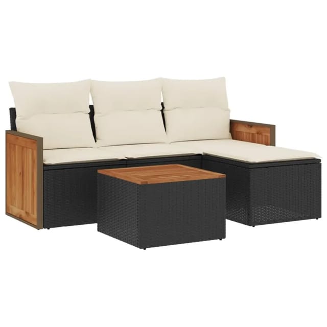 vidaXL 5-Tlg Garten-Sofagarnitur mit Kissen Schwarz Poly Rattan 3259991