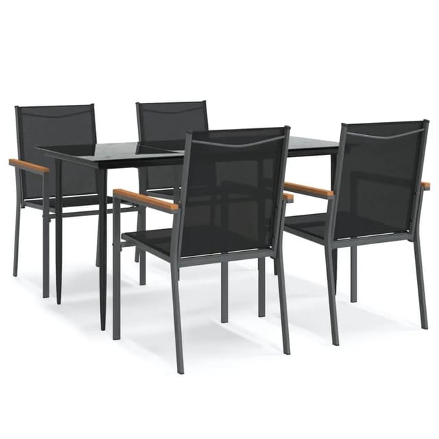 vidaXL 5-Tlg Garten-Essgruppe Schwarz Textilene und Stahl 3187035