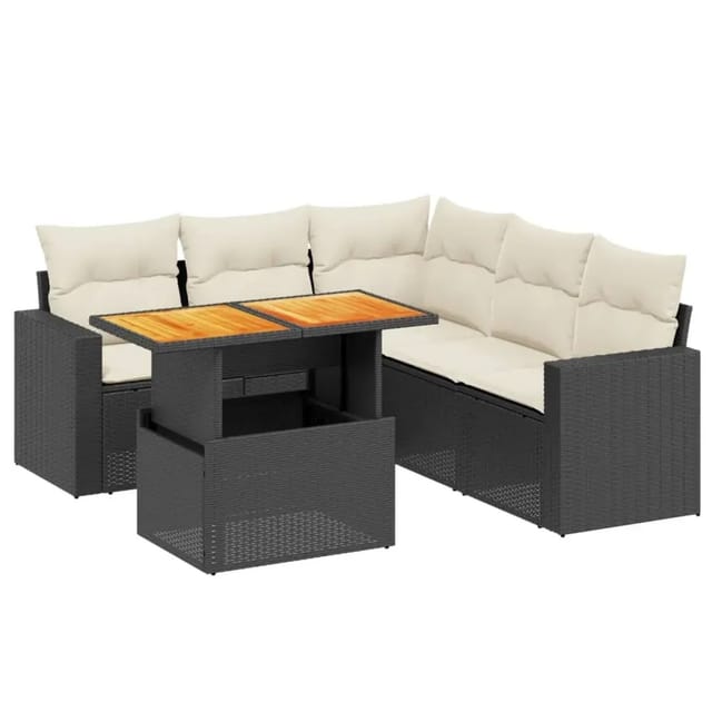 vidaXL 6-Tlg Garten-Sofagarnitur mit Kissen Schwarz Poly Rattan 3271308